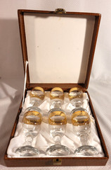 6 Cristalleria Fratelli Fumo Cordial Glasses Hand Made Italy 24K Gold Trim