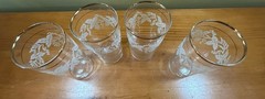 4 VTG Bartlett Collins Embossed Sugar Frosted Grapevine 24K Gold Trim Glasses