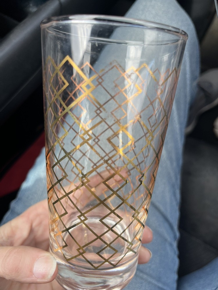 Vintage Gold Lattice Diamond Design Old Fashioned Drinking Glass Hard To Find