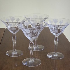 Morgantown Glass «Mayfair» Etched Champagne Glasses Set of 4 Art Nouveau Style