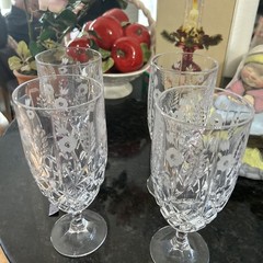 Godinger Shannon Crystal Ice Tea Glasses Etched Wheat Flower Stephanie (4) 14oz