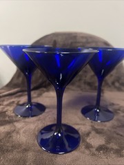 3 Vintage Cobalt Blue Martini Cosmopolitan Cocktail Glasses 8oz Party Barware