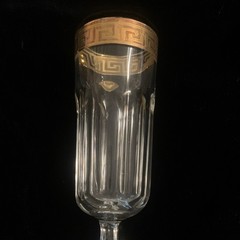 Vintage Crystal Champagne Flute with Gold Greek Key Rim