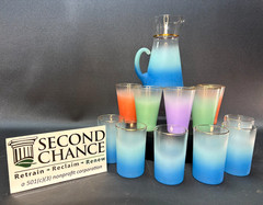 VTG West Virginia Glass Blendo Frosted Pitcher & 6 Tumblers Set + 5 Glasses