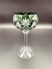 Val Saint Lambert Berncastel Cut To Clear Crystal Wine Hock Dark Green Signed