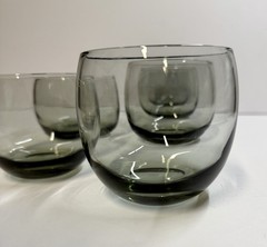 Set of 6 Vtg Smokey Gray Roly Poly Round Cocktail Glasses 2-6 oz, 4-8 oz