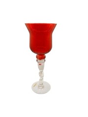 Vintage Red Glass Goblet Wine Glass Clear Twisted Stem Frosted Base 11.75” Tall
