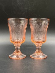 2 Vintage Indiana Glass Pink Madrid Recollection 6 1/2″ Water Goblets EUC