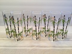 Federal Glass Bamboo Design Set Of 7 Glassware Tumblers Vintage 1950s