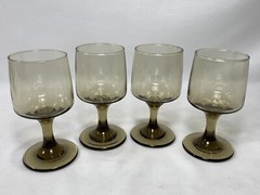 4 Vintage Libbey Accent Tawny Smoke 6 1/2 oz Wine Juice Footed Glasses – NEW