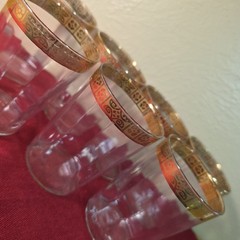 Vintage Tiffin Gold Rimmed Juice Glasses MCM Floral Optical Short Tumbler Drink