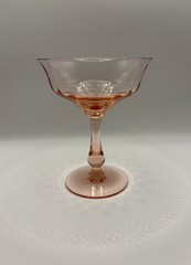 Vintage Fry Glass Pink 💕 Straight Optic 5 1/8″ Saucer Champagnes EUC Pretty