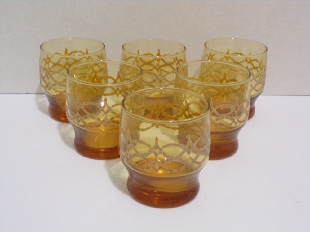 Vintage 1960’s Libbey Amber Color Glassware Tumbler on Pedestal Set of 5 8-Ounce