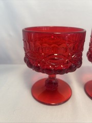 Ruby Red Glass Eye Winker Pattern Tall Sherbert EyeWinker Vintage Set Of 2