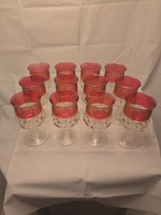 Kings Crown Tiffin Ruby Cranberry Red Stemmed Thumbprint Glass Wine Water Goblet