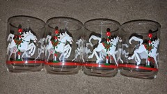 Libbey Barware 1980s Christmas Carousel Horses set of 4 Old Fashioned Glasses
