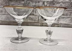 Tiffin Franciscan Mansfield Gold Trimmed Champagne Sherbet Glasses 2 Gold MCM
