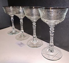 4 Rock Sharpe ARCTIC ROSE Glasses Cocktail Stemware Vintage