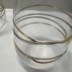Set Of 4 Hand Blown Clear Stemless Wine Glasses Multi Color Glass Strings 4 1/4″