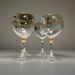 4 Vintage Bohemia Crystal -Crystalex BOC42 Balloon Water Glass Gold Ball Stem