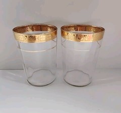 VTG GOLD ENCRUSTED FLORAL BAND Glass Tumblers (2) 8 OZ STETSON DISCONTINUED