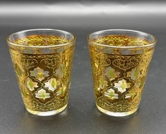 Set 2 Vintage Valencia Green 22K Gold Shot Glasses