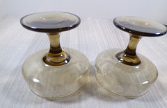 Vintage Retro Libbey Smoke Glass Sherbert White Flower Daisy Stemware