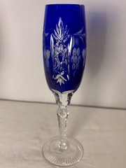 2 Vintage Nachtmann Bamberg Blue Cut to Clear Champagne Flutes Heavy 9”