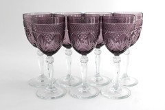 Lot of 7 Purple Amethyst Water Wine Crystal Goblets Glasses by Cristal D’Arques