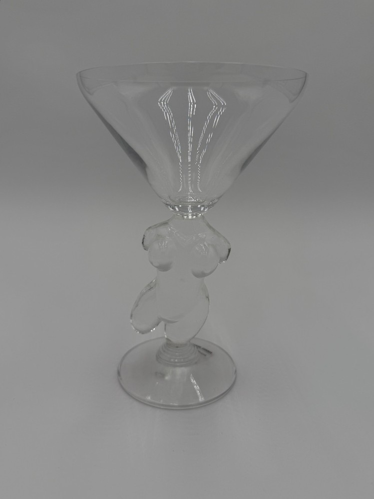 Rare Vintage Schott Zwiesel Inferno Nude Female Figure Colorful Champagne Glass