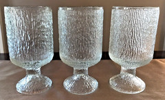 Ice Bark Textured Pedestal Beverage Glasses Set of 3 (Indiana?) 8-10 Oz Vintage