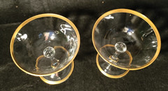 PAIR TIFFIN FRANCISCAN GOLD EDGES GLASS SHERBET STEM WARE 4 1/4» TALL