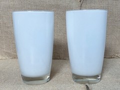 Vintage Old Car Milk Glass Tumbler Set Buick Cadillac MCM Nostalgia Core Retro