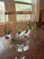 Lenox Holiday 10 oz Stemmed Glass w/Gold Rim 7.5” Tall. Sold Individually.