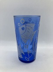Vtg 1930s Hazel Atlas Glass Cobalt Blue Angelfish Cocktail Depression 4 Oz