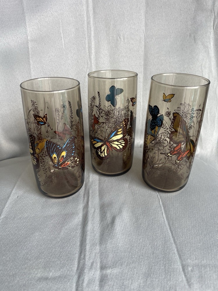 Vintage Anchor Hocking Butterfly Beverage Glasses Set Of 3