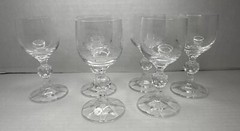 6 Cascade Cordial Glasses Czech Etched 3 oz Liquor 4 1/4”
