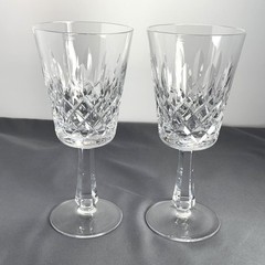 2 Galway Crystal Clifden w/ Plain Foot Water or Wine Goblets 7 3/4″ Cut Glass