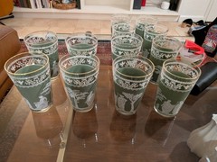 Lot Vintage Jeannette Hellenic Green Glasses Wedgwood Jasperware Style 6 sm 6 lg