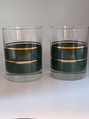 Vintage Noritake Coventry 2797 Green Gold Band Lowball Rocks Glasses DOF Set of