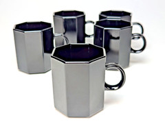 Vintage 5 France Espresso Coffee Cups Black Arcoroc Glass Octime Art Deco EUC
