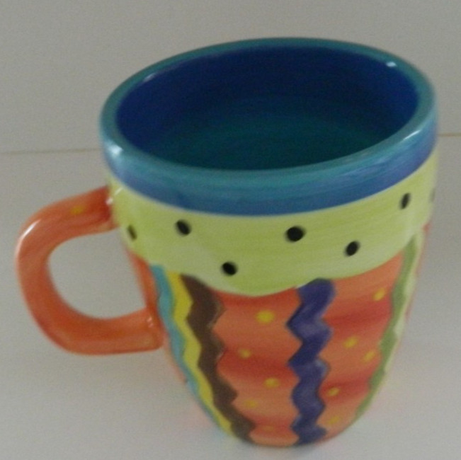 Laurie Gates Mardi Gras Mug Vintage 16 oz Bright colors 4.5″ tall