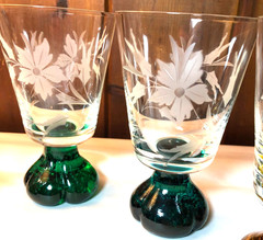 MCM Bubble Bottom Carl Erickson 4 Blown Cut Flowers Glasses Gray Blue Cocktail