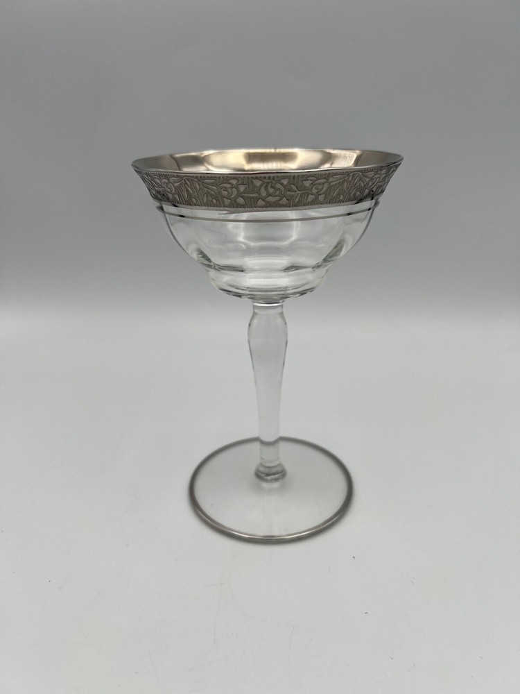 Vintage Tiffin Rambler Rose Optic Platinum Rim Champagne Glass