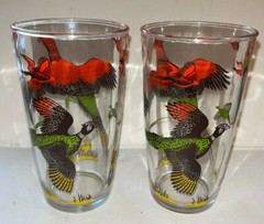 2 Vintage Hazel Atlas Pheasant Hunter 10 oz 5″ Tall Tumblers Hi-Ball Glasses