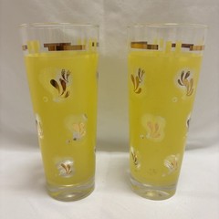 Vintage Pair Gold and Yellow Glass Tumblers