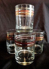 (689) Unsigned Culver MCM Copper, Silver & Gold Metallic Band DOF glasses Set- 4
