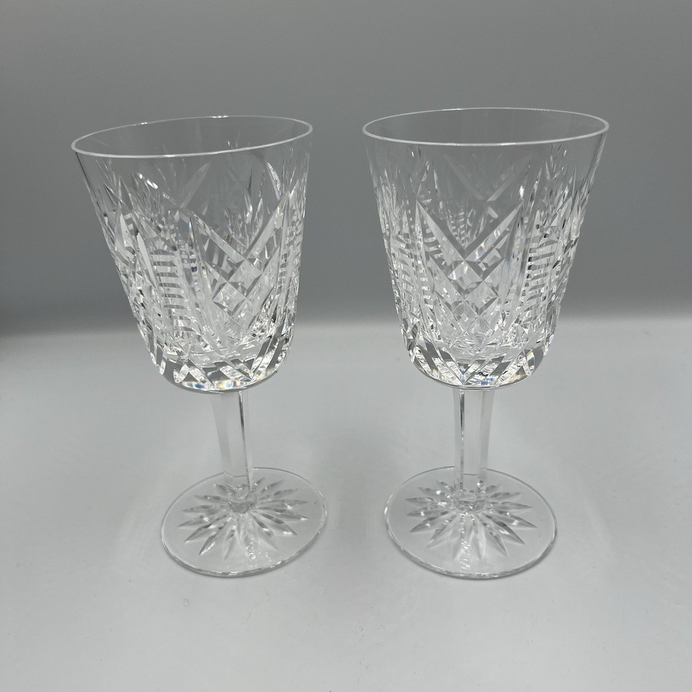 Lot of 2 Waterford Cut Crystal Water Glass Goblet CLARE 6 7/8″