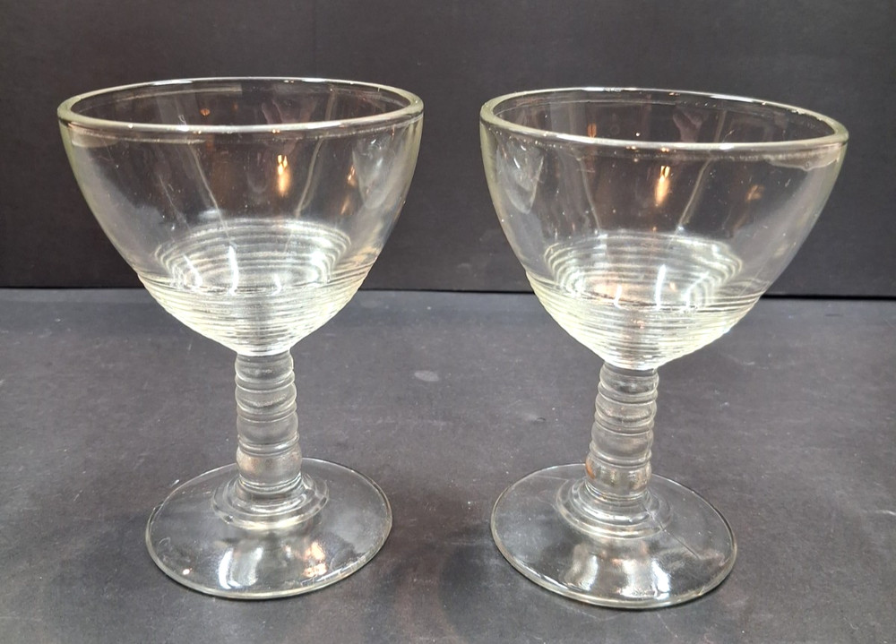 2 Vintage Federal Glass Co. Cordial Glasses Rippled Bowl/Ribbed Stem 1936-1939