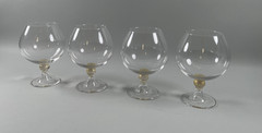 Set of 4 Murano Venetian Gold Flake Ball Stem Brandy Snifters 7″ Handblown